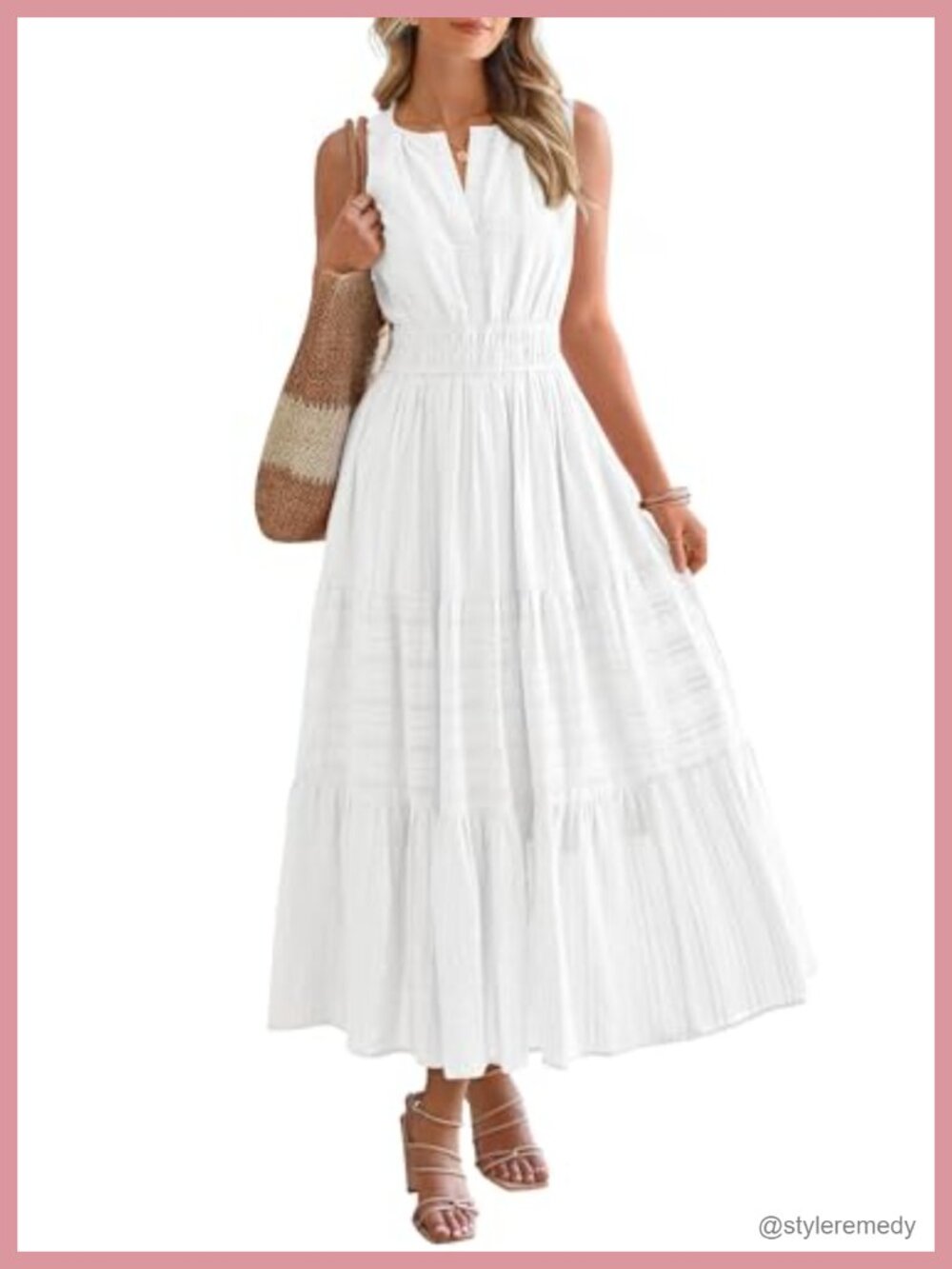 Sleeveless V-Neck Tiered Maxi Dress with Pockets Flowy A-Line